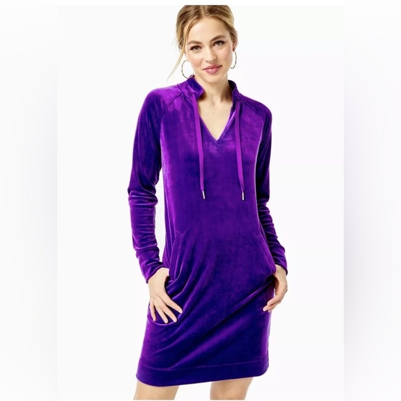 Lilly Pulitzer Cassi Velour Dress Purple Berry XL Soft Beachy - Picture 1 of 5